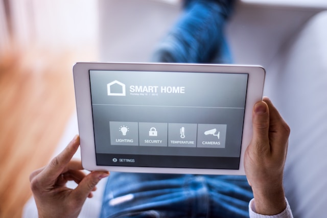 Tablet showing home security application