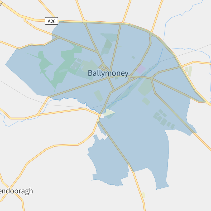 Ballymoney geographic boundaries light outline