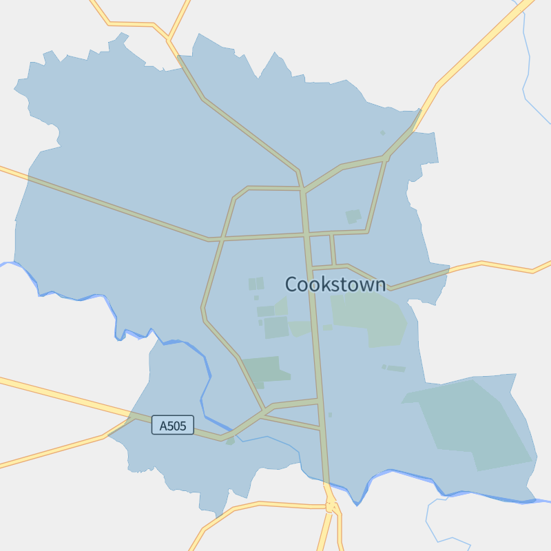 Cookstown geographic boundaries light outline