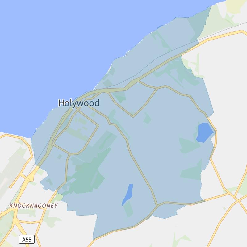 Holywood geographic boundaries light outline