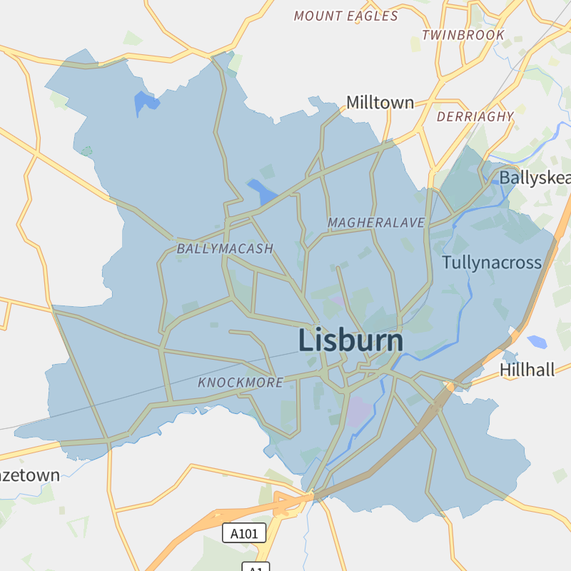 Lisburn City geographic boundaries light outline