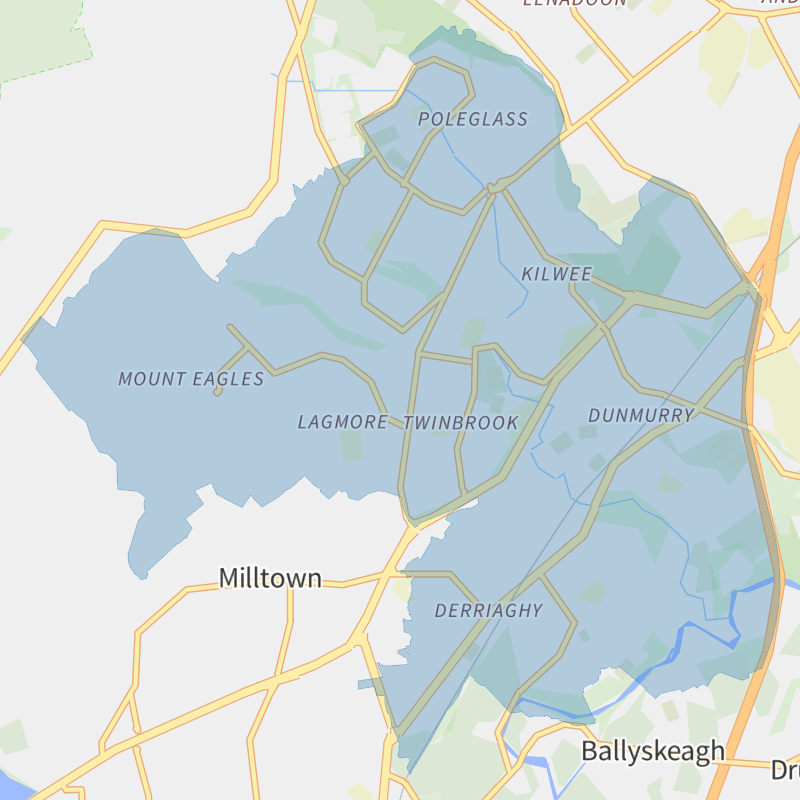 Metropolitan Lisburn geographic boundaries light outline