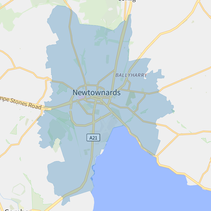 Newtownards geographic boundaries light outline