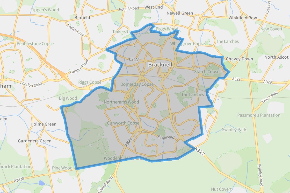Bracknell geographic boundaries light outline