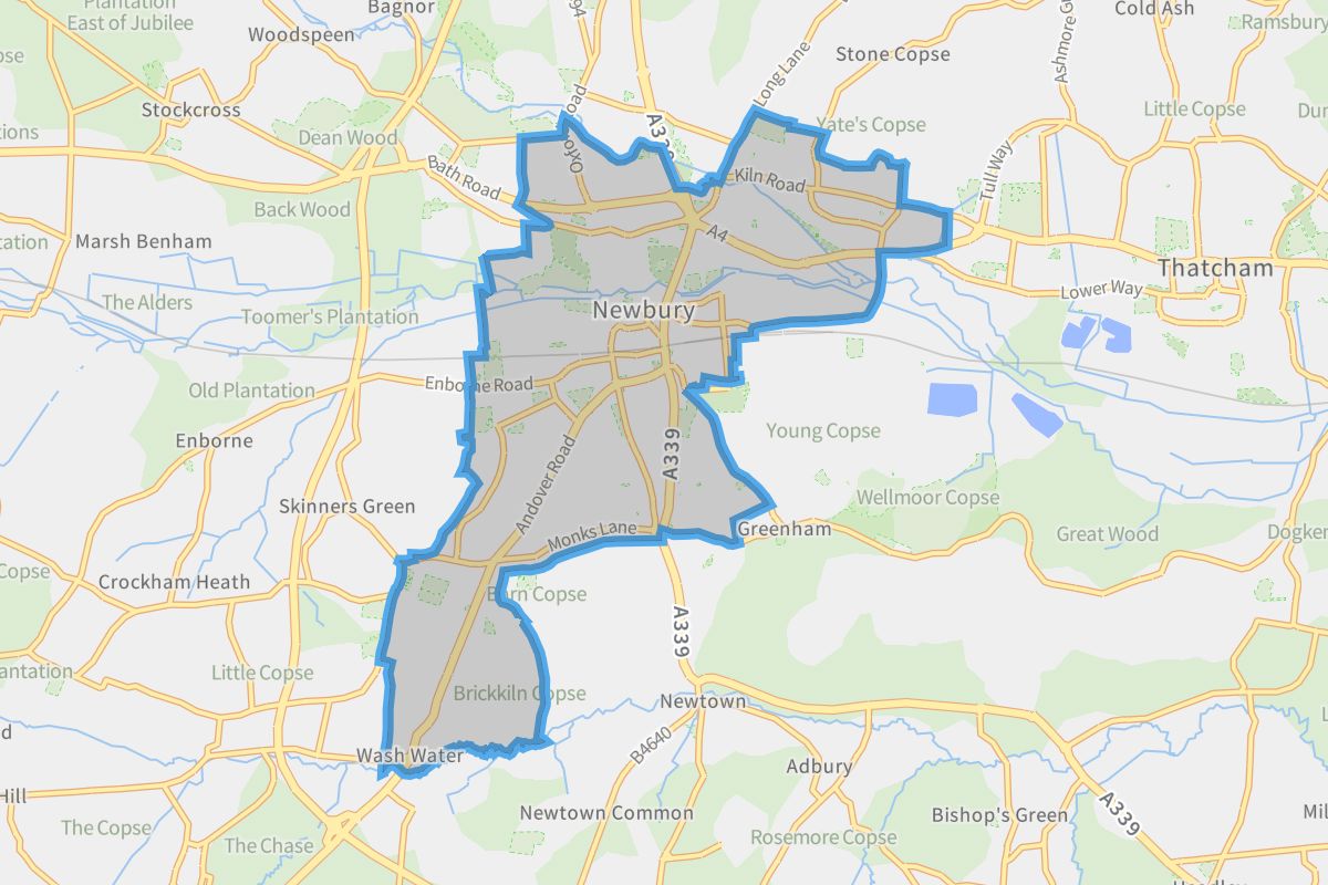 Newbury geographic boundaries light outline