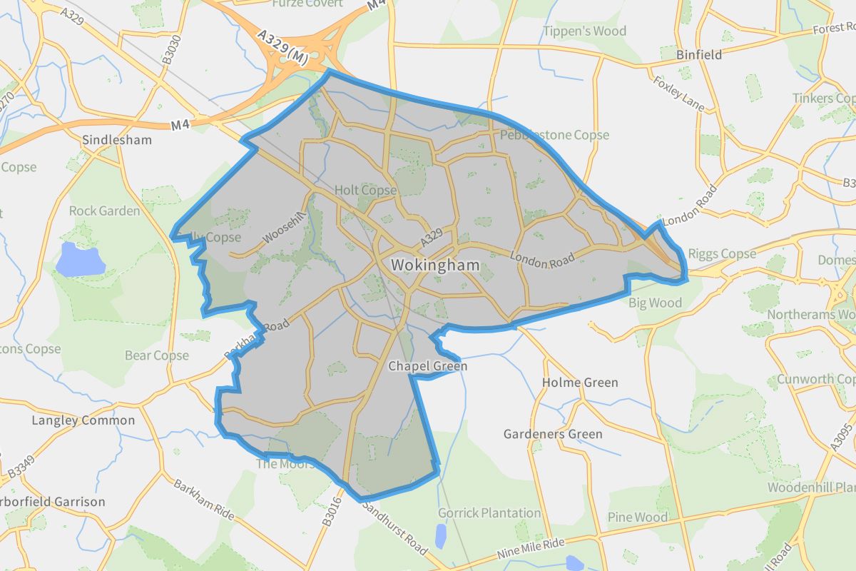 Wokingham geographic boundaries light outline