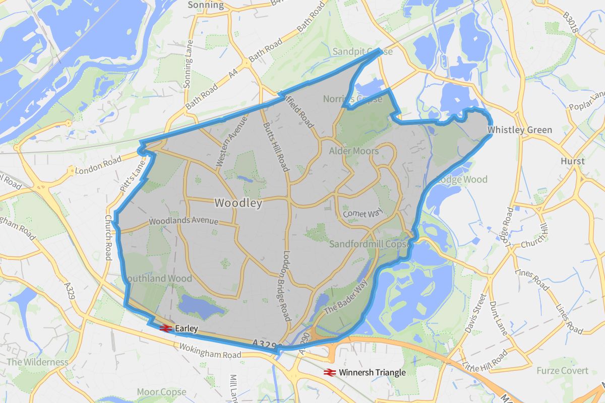 Woodley geographic boundaries light outline