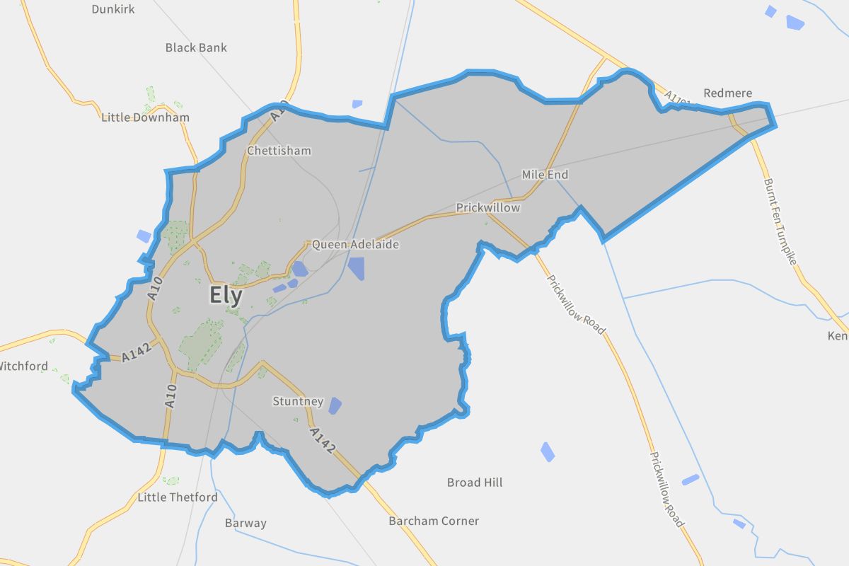 Ely geographic boundaries light outline