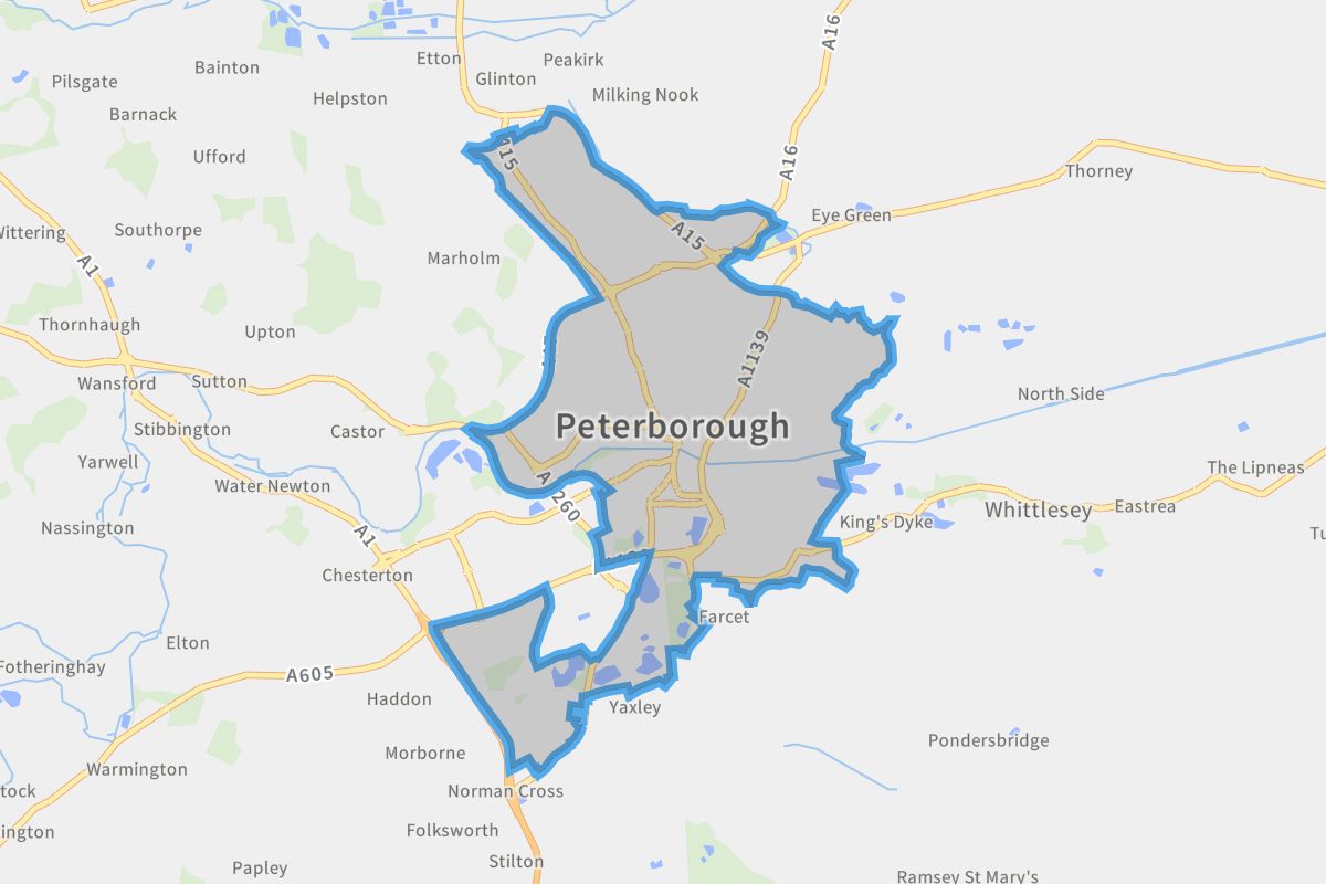 Peterborough geographic boundaries light outline