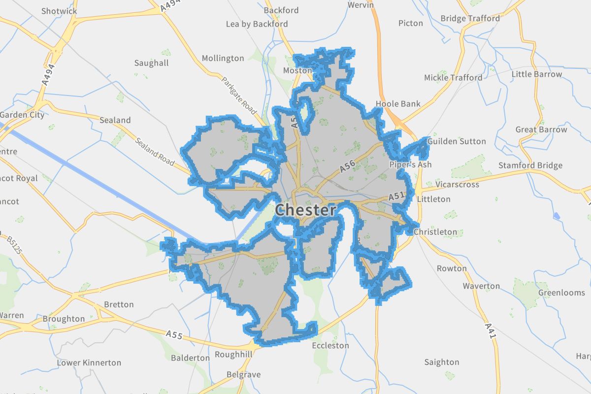 Chester geographic boundaries light outline