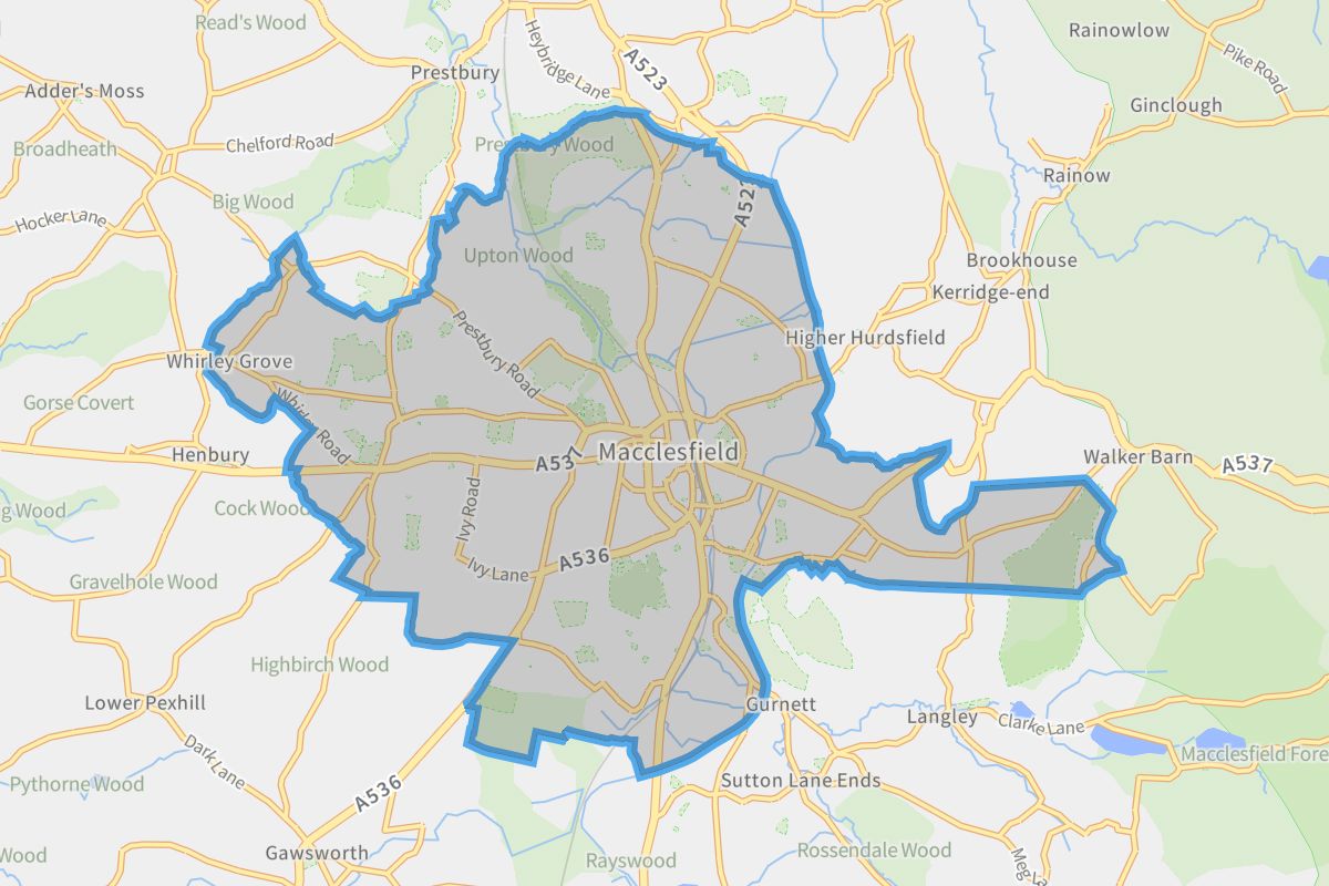 Macclesfield geographic boundaries light outline