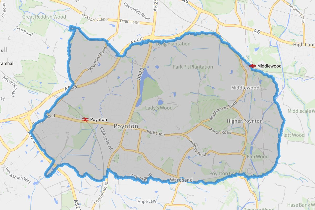 Poynton-with-Worth geographic boundaries light outline