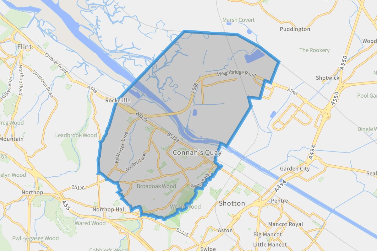 Connah's Quay geographic boundaries light outline