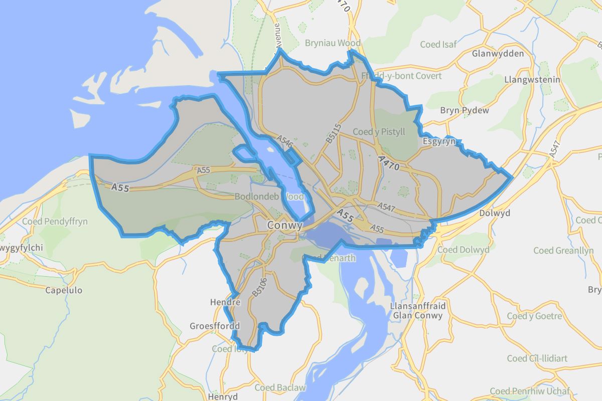 Conwy geographic boundaries light outline