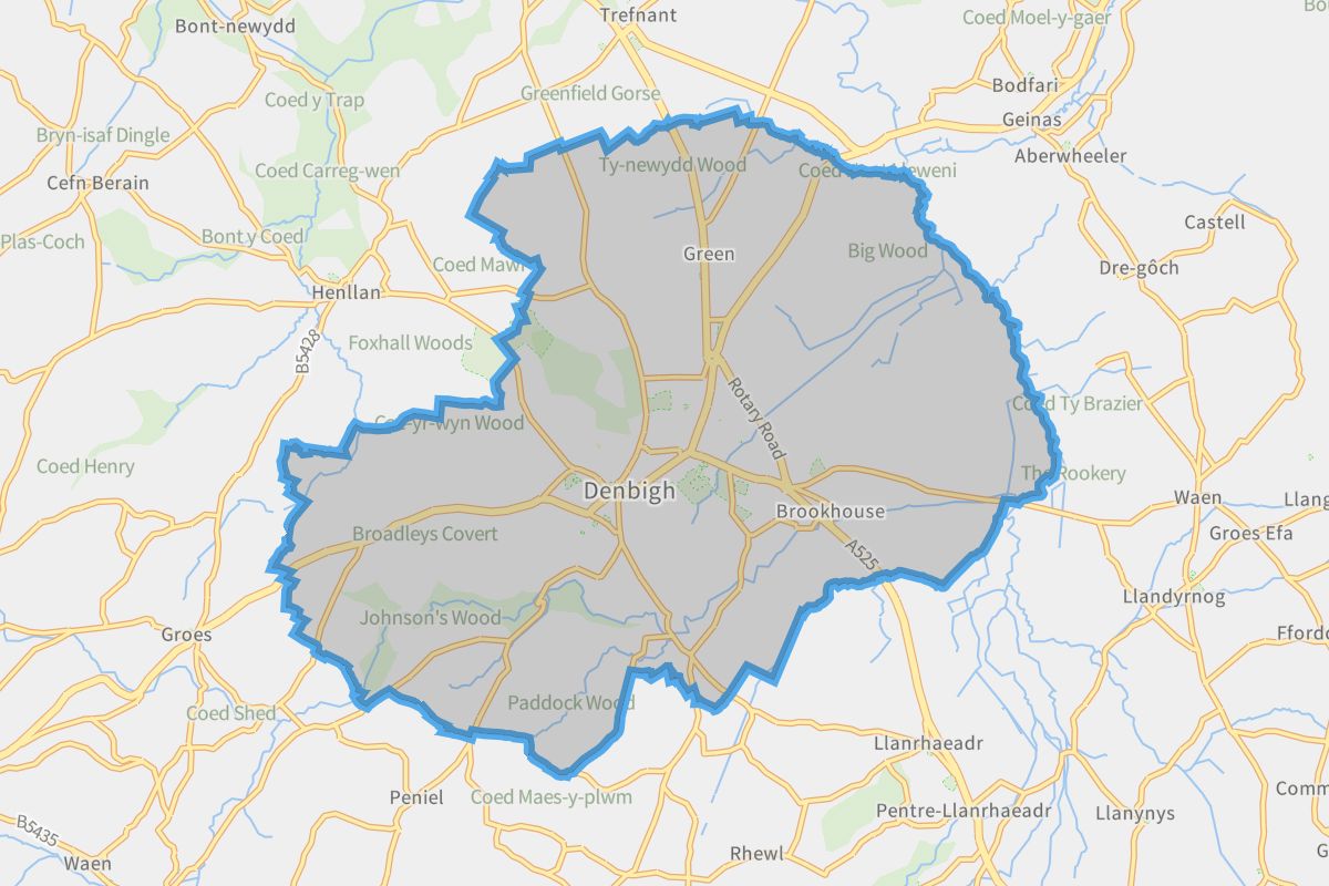 Denbigh geographic boundaries light outline