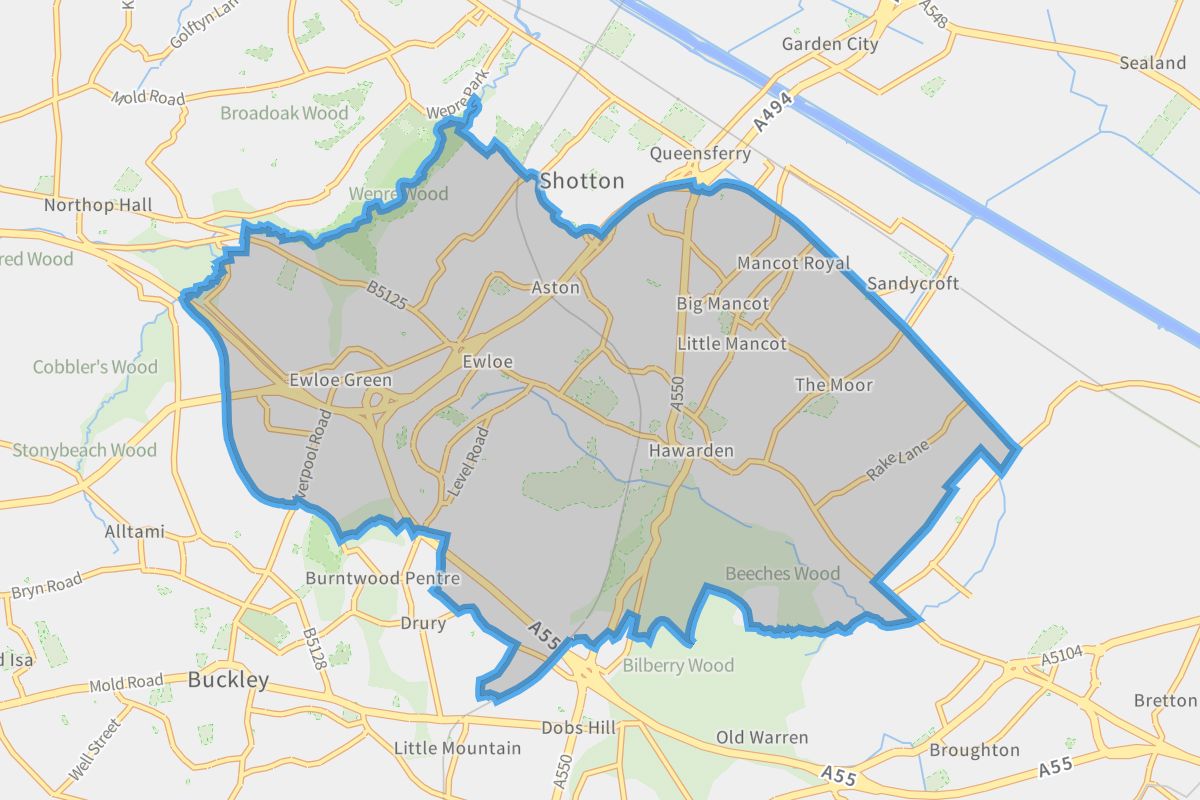 Hawarden geographic boundaries light outline