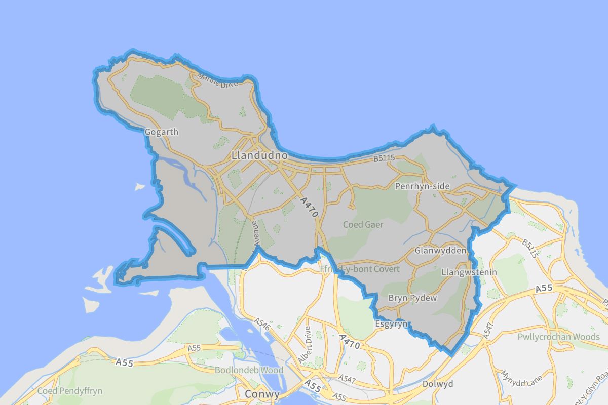 Llandudno geographic boundaries light outline