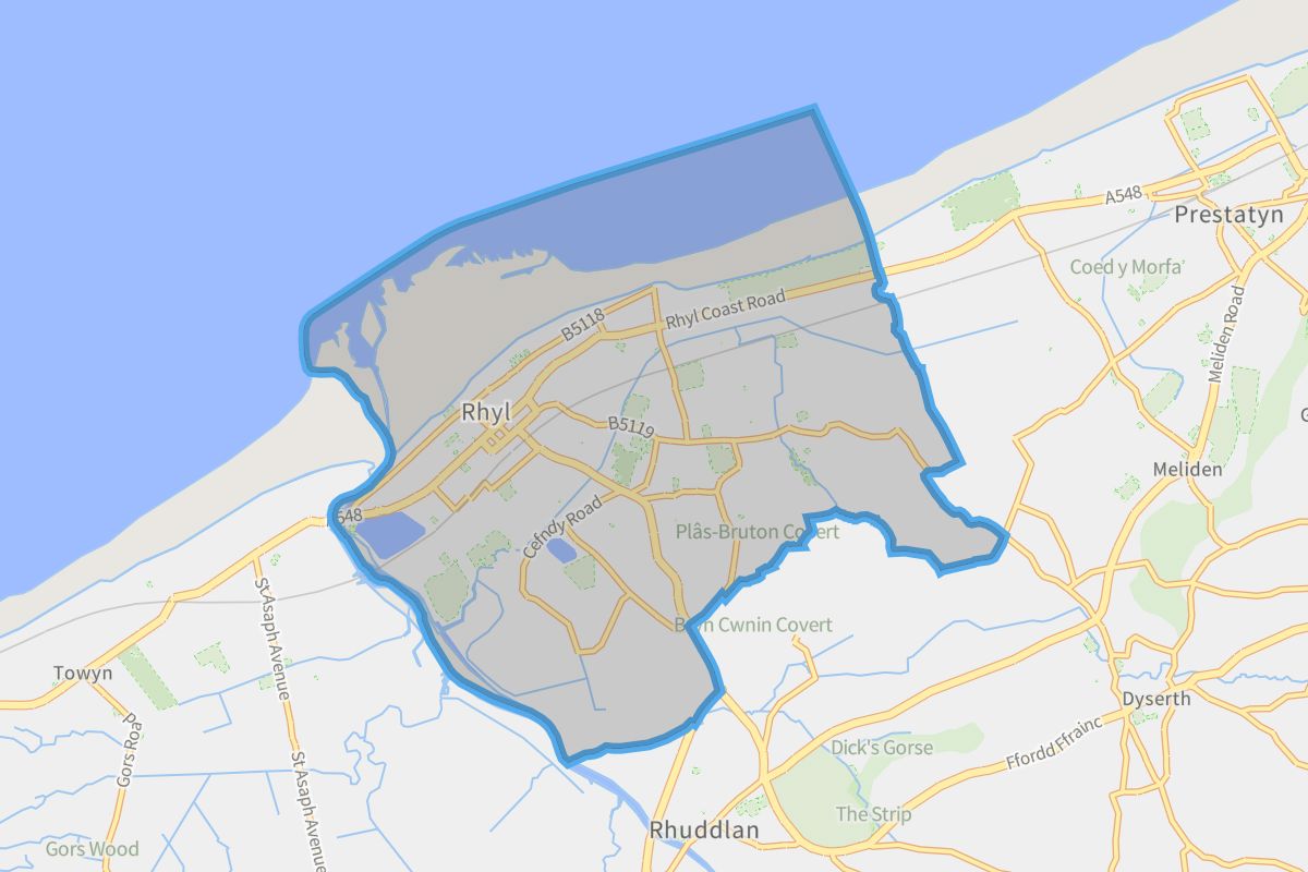 Rhyl geographic boundaries light outline