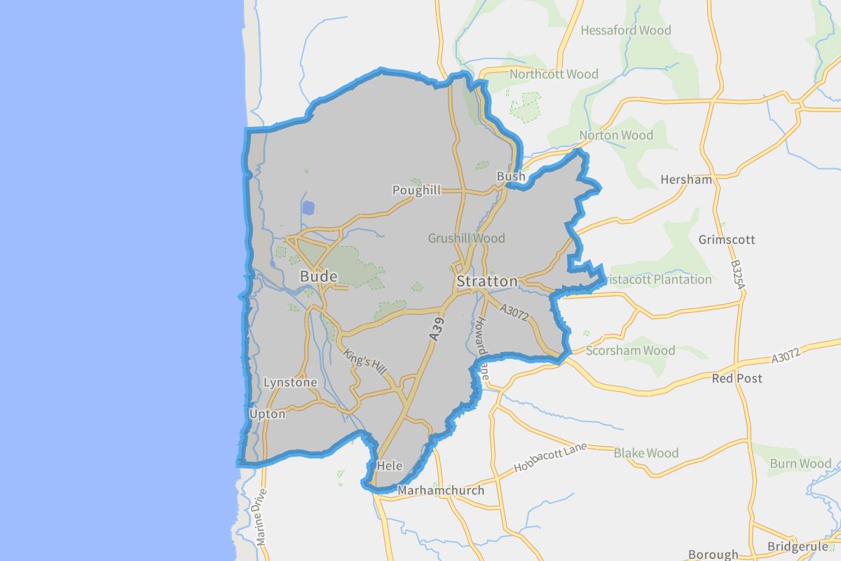 Bude-Stratton geographic boundaries light outline
