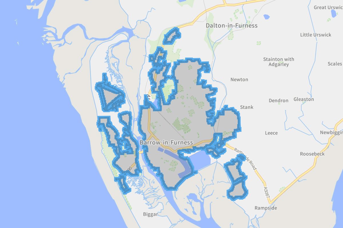 Barrow-in-Furness geographic boundaries light outline