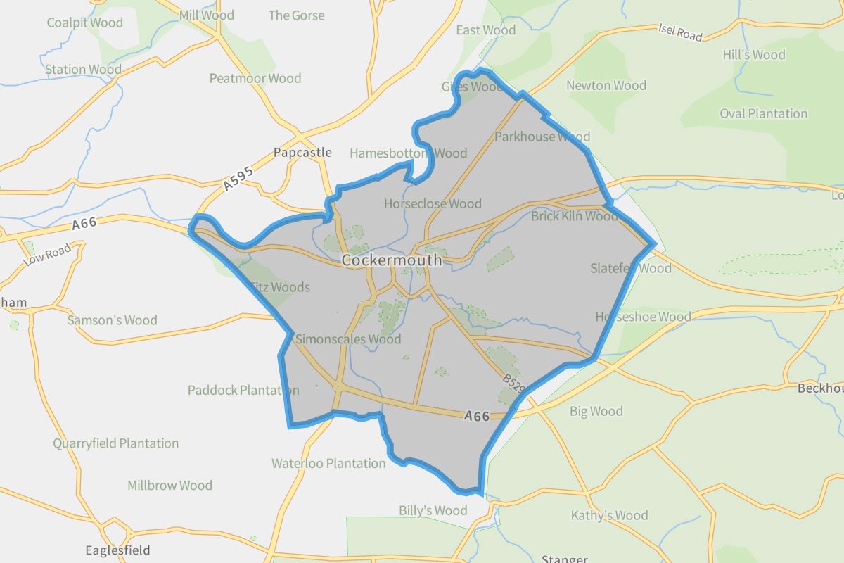 Cockermouth geographic boundaries light outline