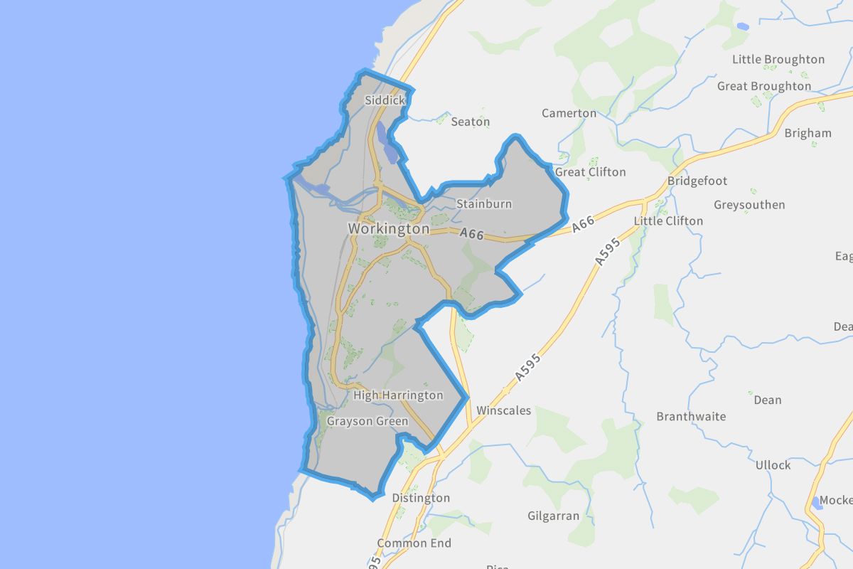 Workington geographic boundaries light outline