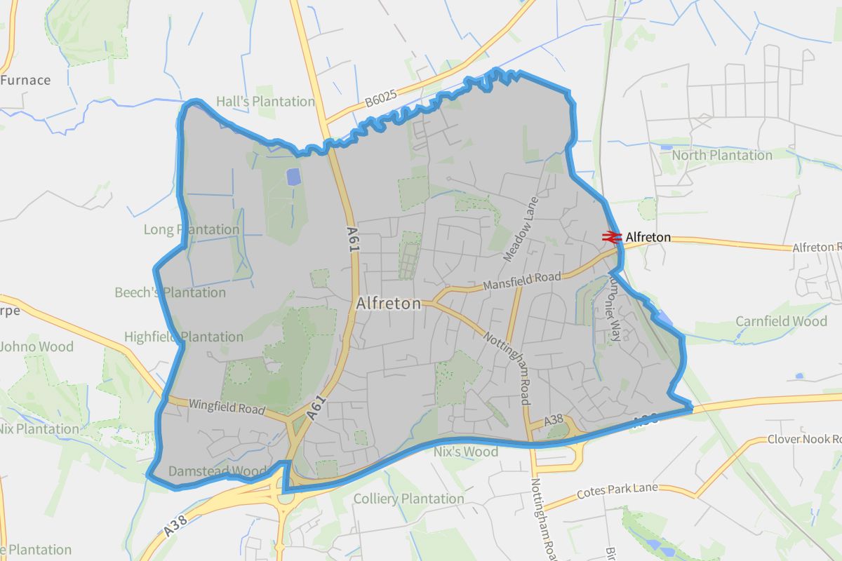 Alfreton geographic boundaries light outline