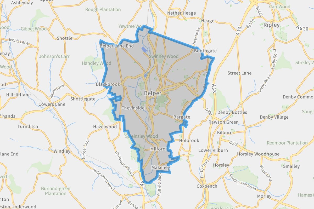 Belper geographic boundaries light outline