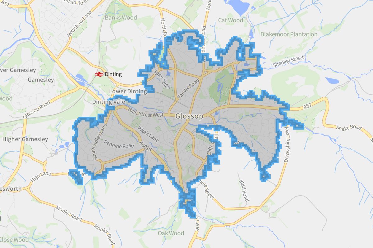 Glossop geographic boundaries light outline