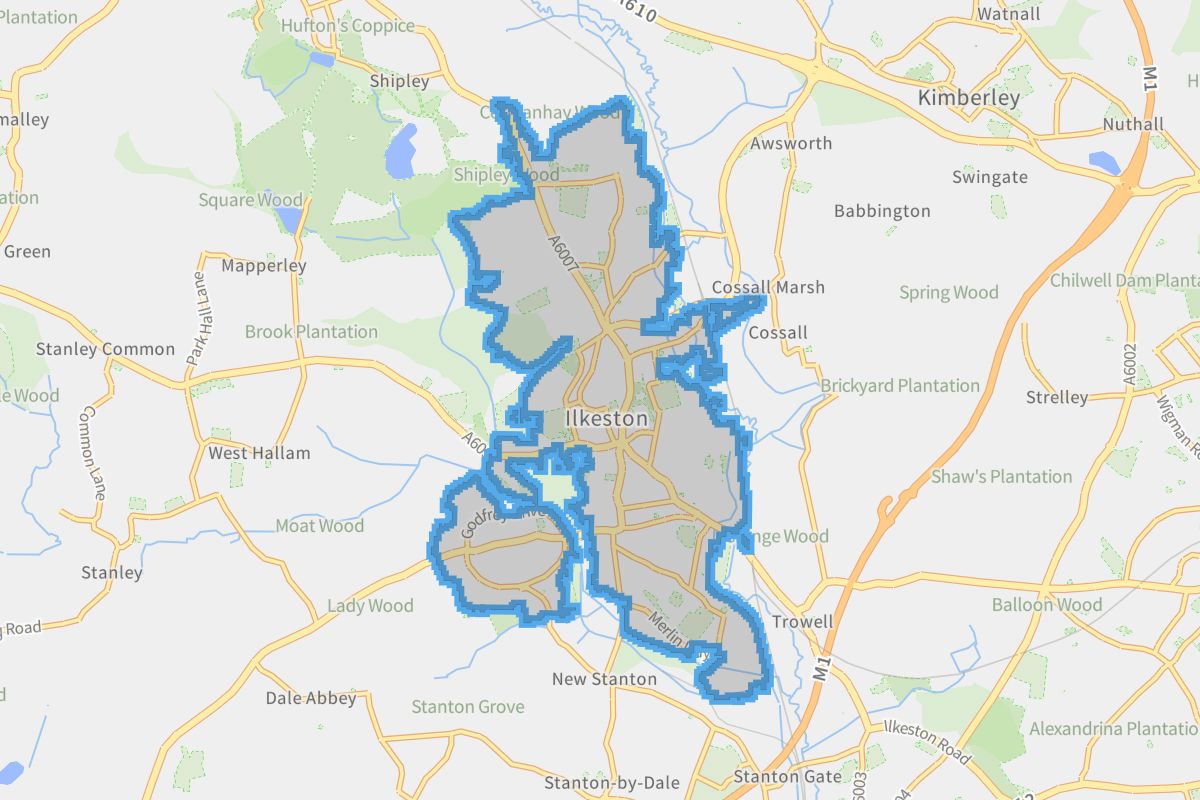 Ilkeston geographic boundaries light outline