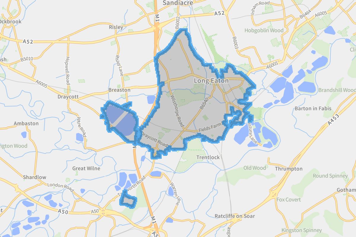 Long Eaton geographic boundaries light outline