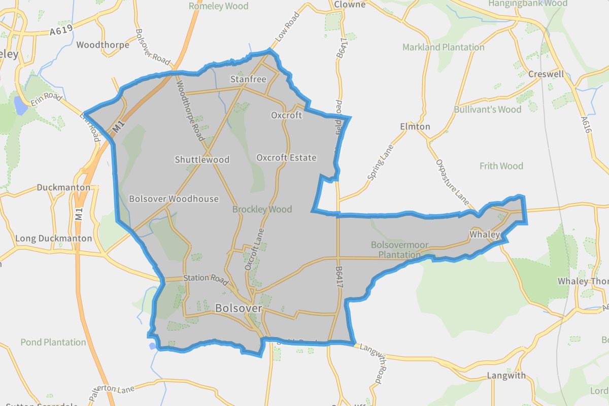 Old Bolsover geographic boundaries light outline