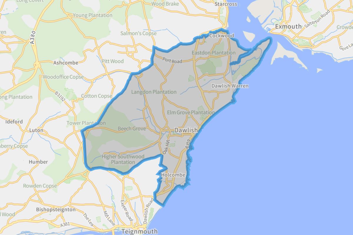 Dawlish geographic boundaries light outline