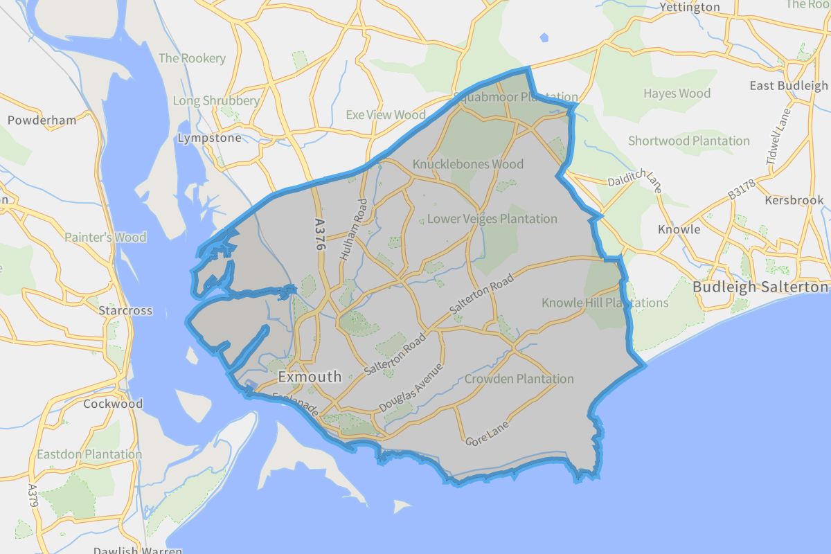 Exmouth geographic boundaries light outline