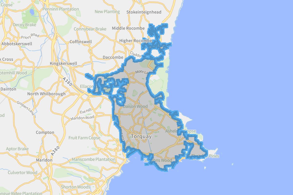 Torquay geographic boundaries light outline