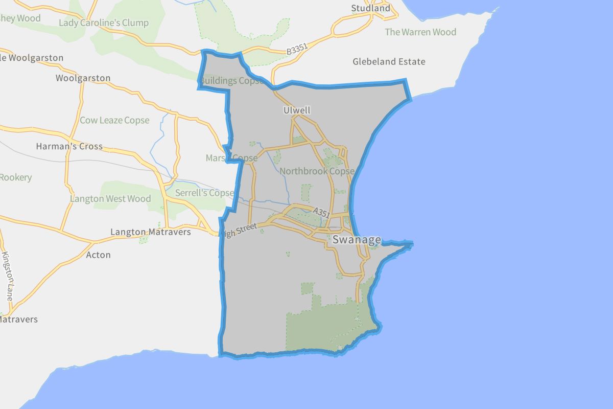 Swanage geographic boundaries light outline