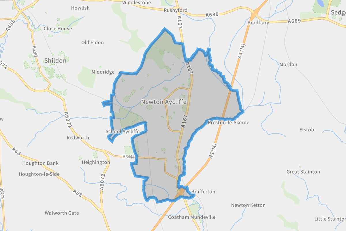 Great Aycliffe geographic boundaries light outline