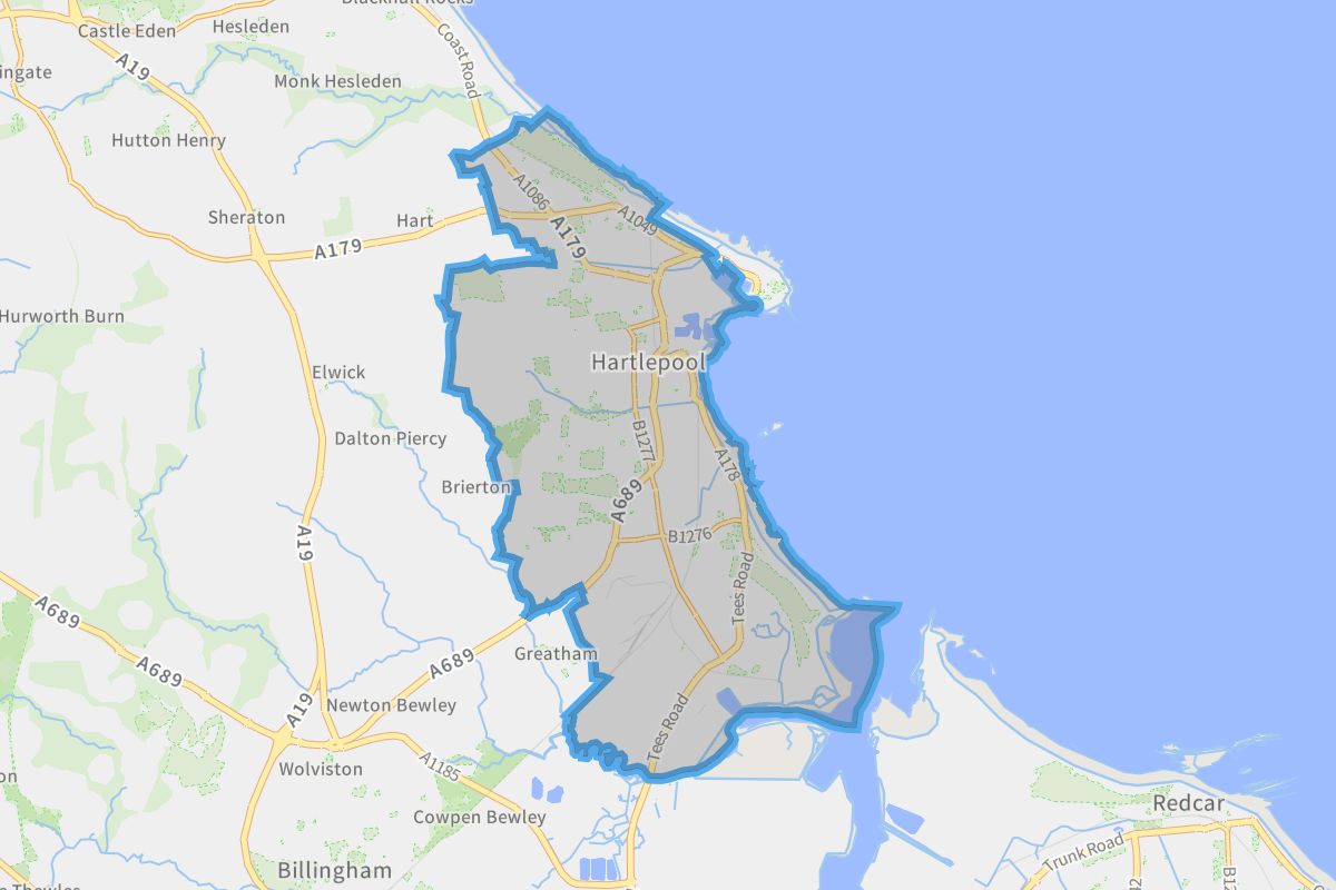 Hartlepool geographic boundaries light outline