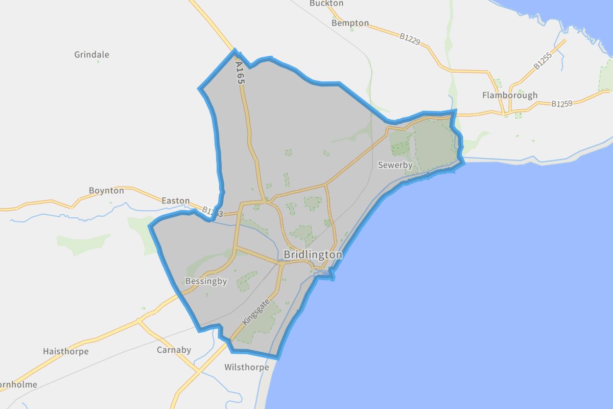 Bridlington geographic boundaries light outline