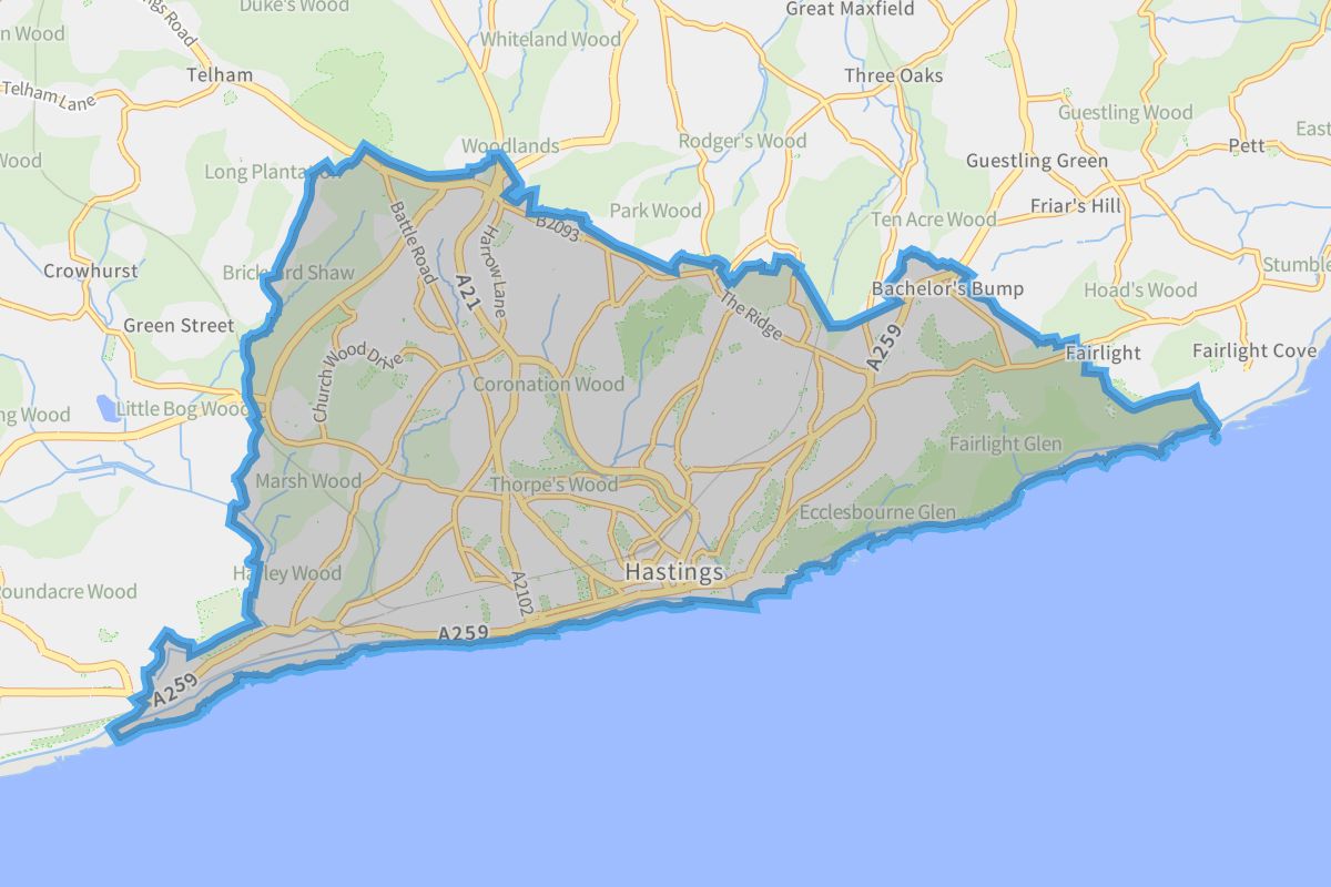 Hastings geographic boundaries light outline