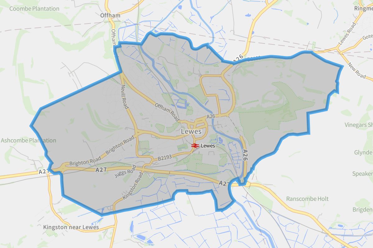 Lewes geographic boundaries light outline