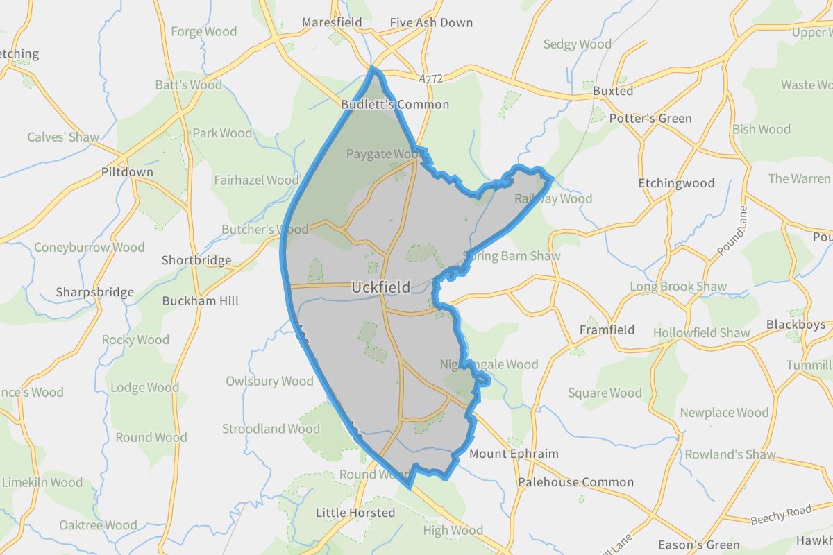 Uckfield geographic boundaries light outline