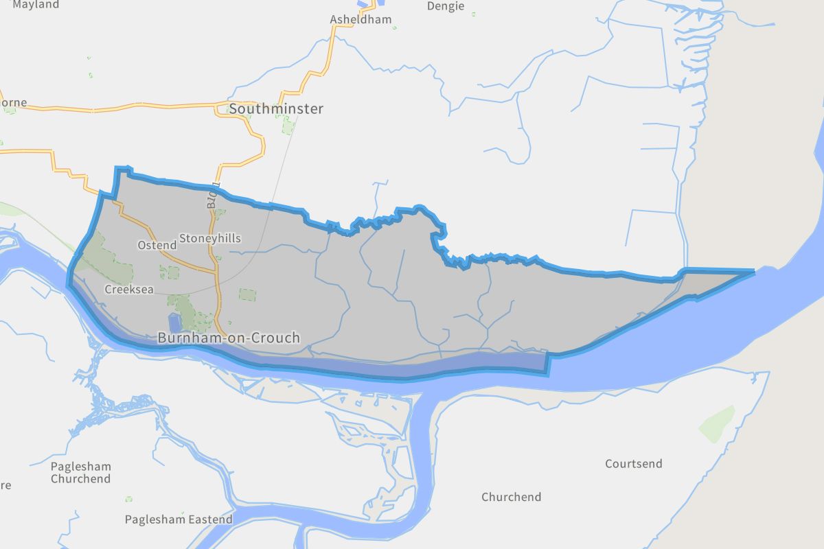 Burnham-on-Crouch geographic boundaries light outline