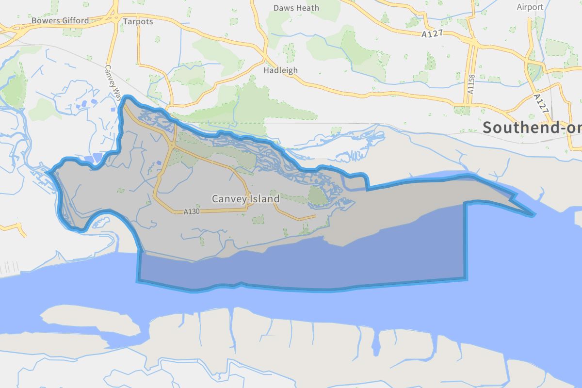 Canvey Island geographic boundaries light outline