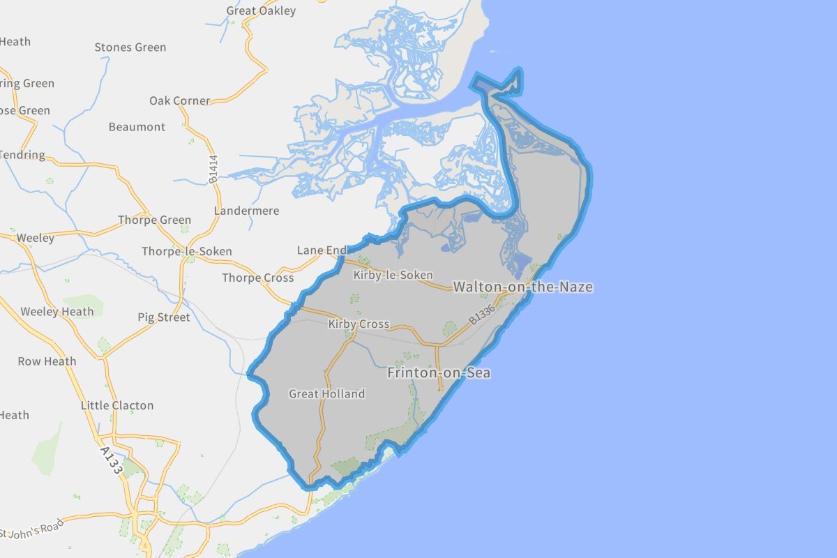 Frinton and Walton geographic boundaries light outline