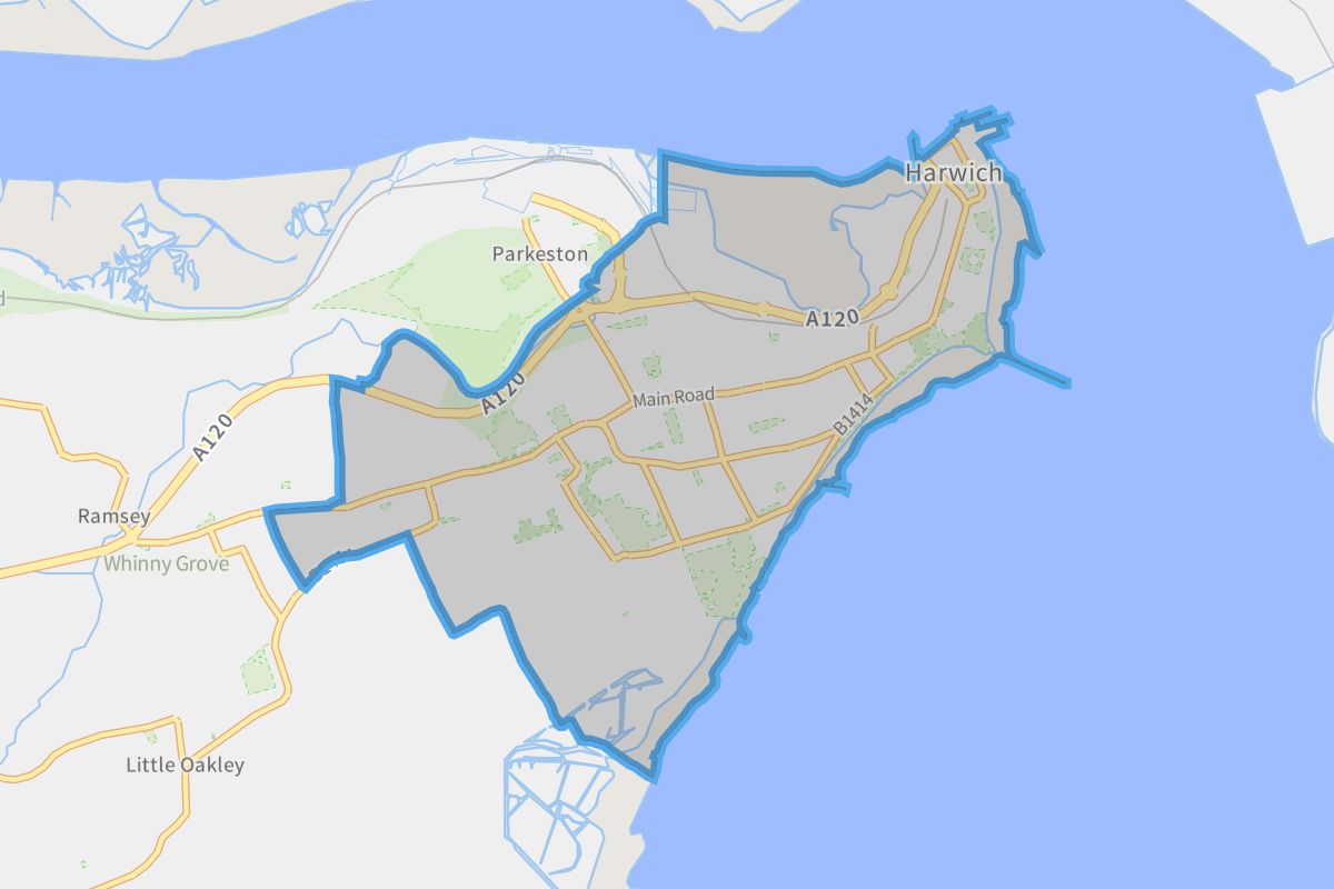 Harwich geographic boundaries light outline