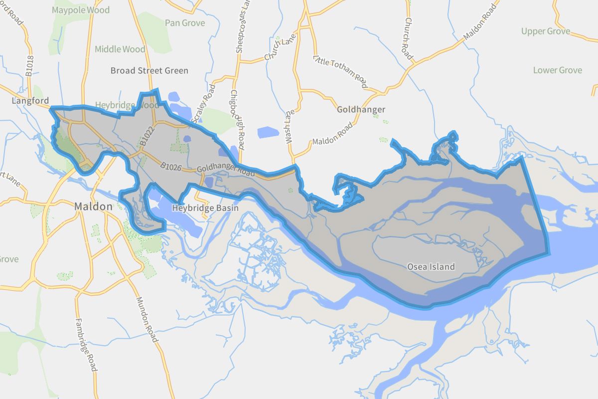Heybridge geographic boundaries light outline