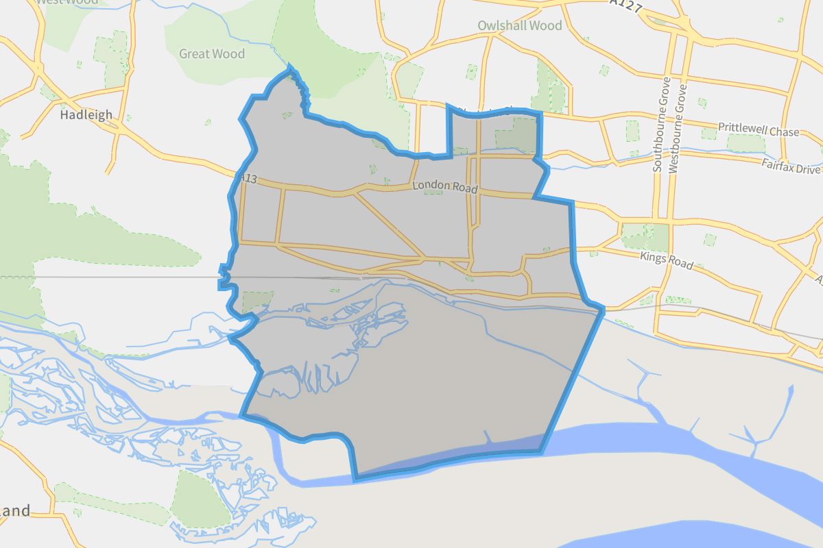 Leigh-on-Sea geographic boundaries light outline