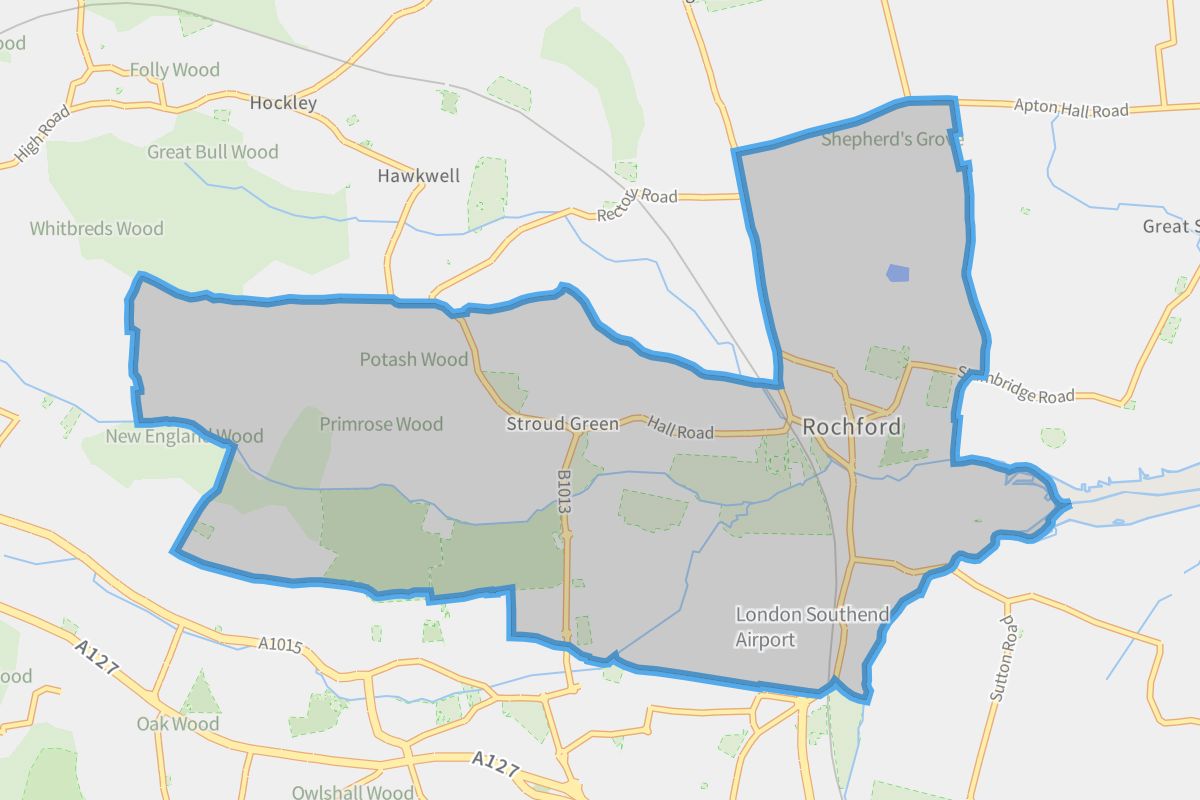Rochford geographic boundaries light outline