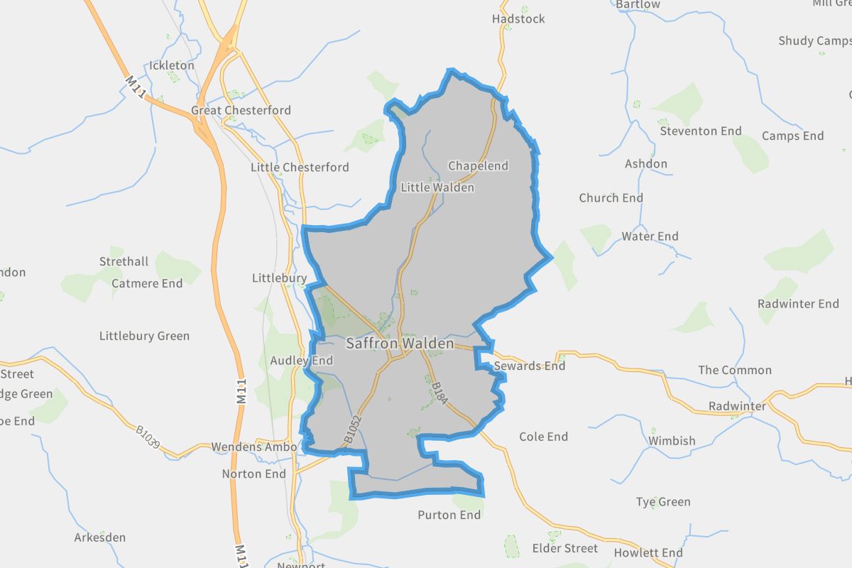 Saffron Walden geographic boundaries light outline